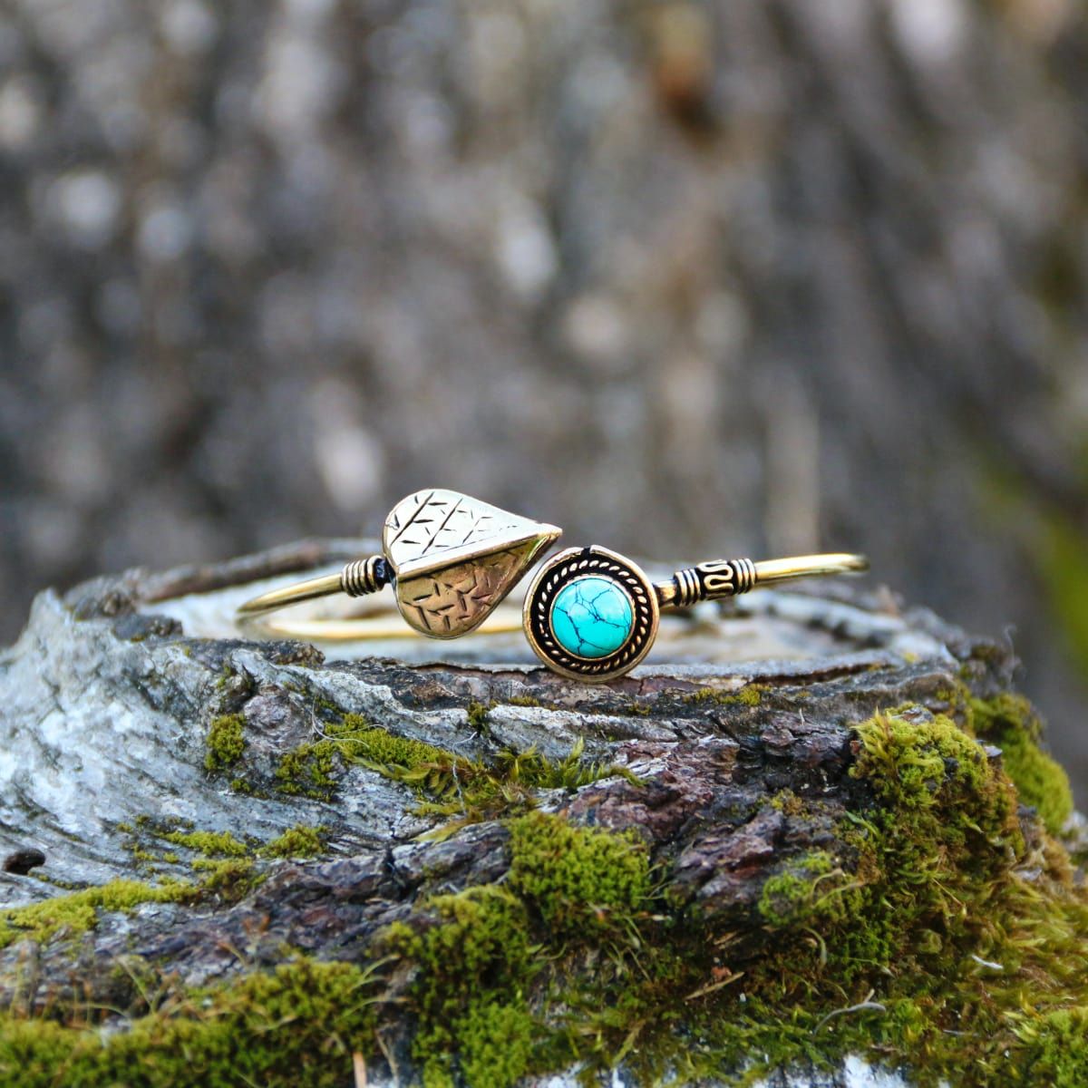 Armreif | Messing | Leaf Turquoise